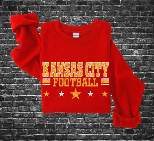 **HALFTIME DEAL** Distressed Kansas City Football Stars Stripes Red Sweatshirt