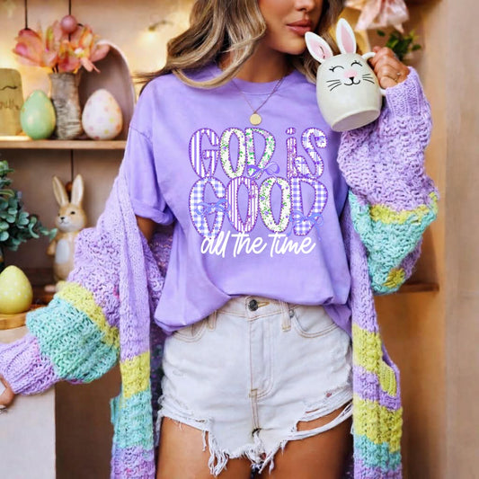 Purple Checkered God Is Good All The Time Violet Tee
