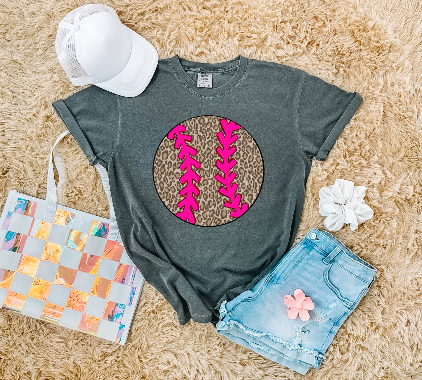 Brown Leopard Pink Laces Baseball Pepper Tee