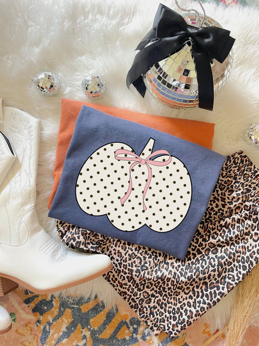 Shabby Spotted Dots Pumpkin Blue Jean Tee