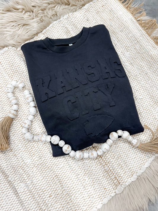 **READY TO SHIP** Embossed Kansas City Arrowhead Black Sweatshirt