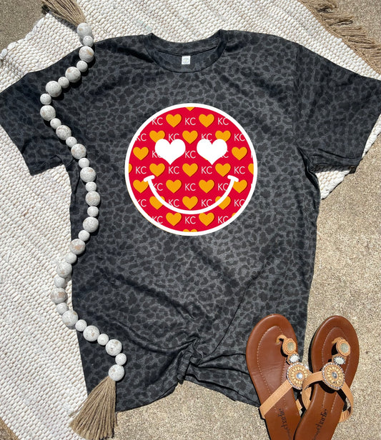 KC Heart Smiley Black Leopard Tee