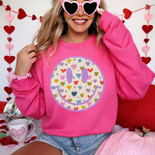 Doodle Hearts Smiley Heliconia Sweatshirt