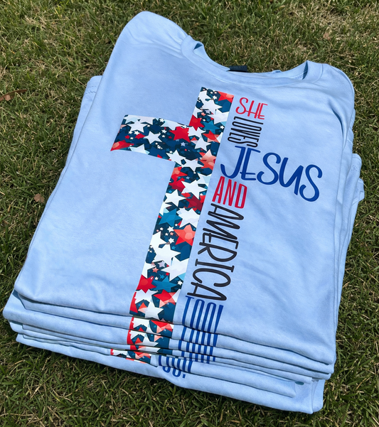**DEAL OF THE DAY** USA Stars & Cross Carolina Blue Tee