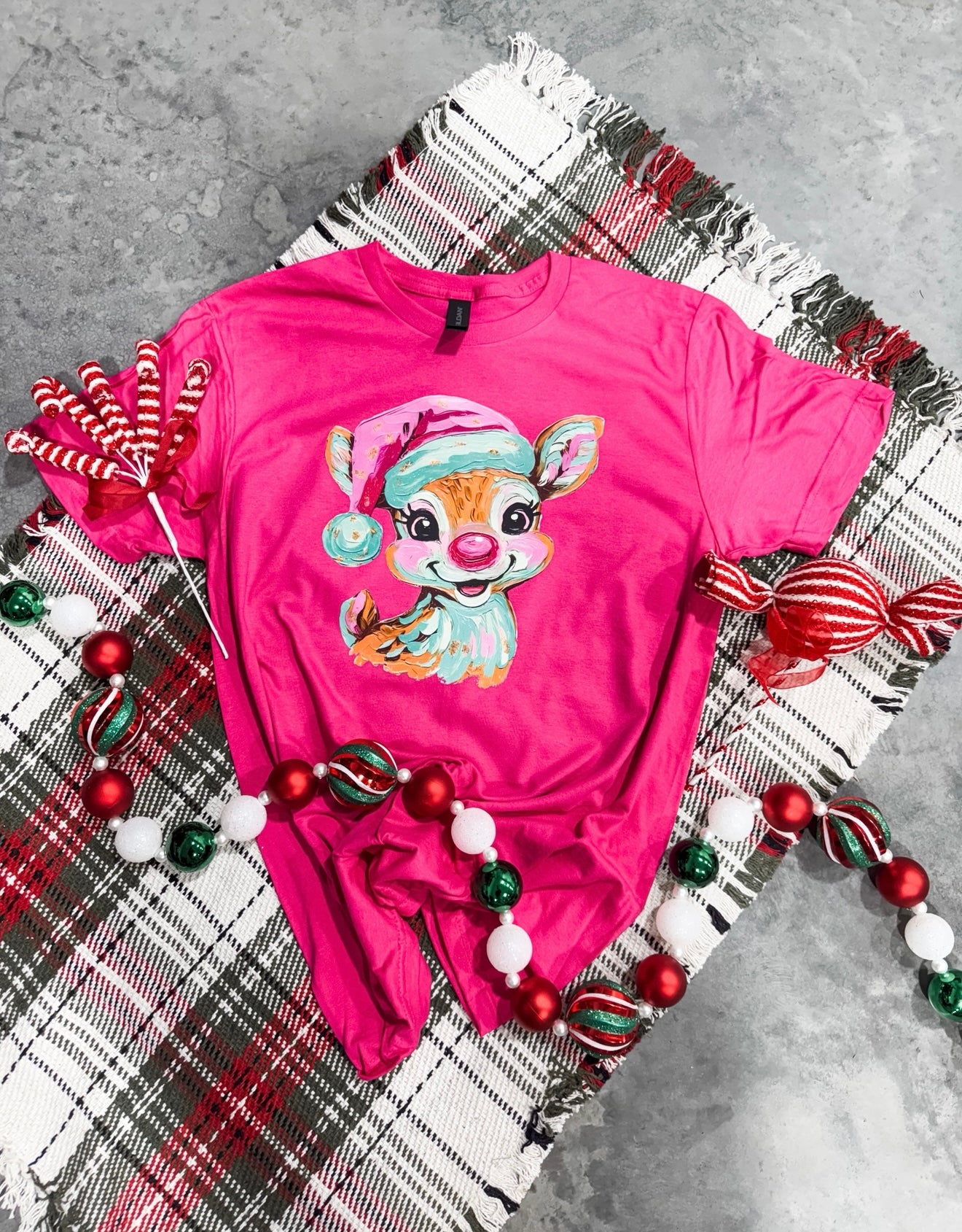 **CHRISTMAS IN JULY** Painted Reindeer Heliconia Short Sleeve T-Shirt