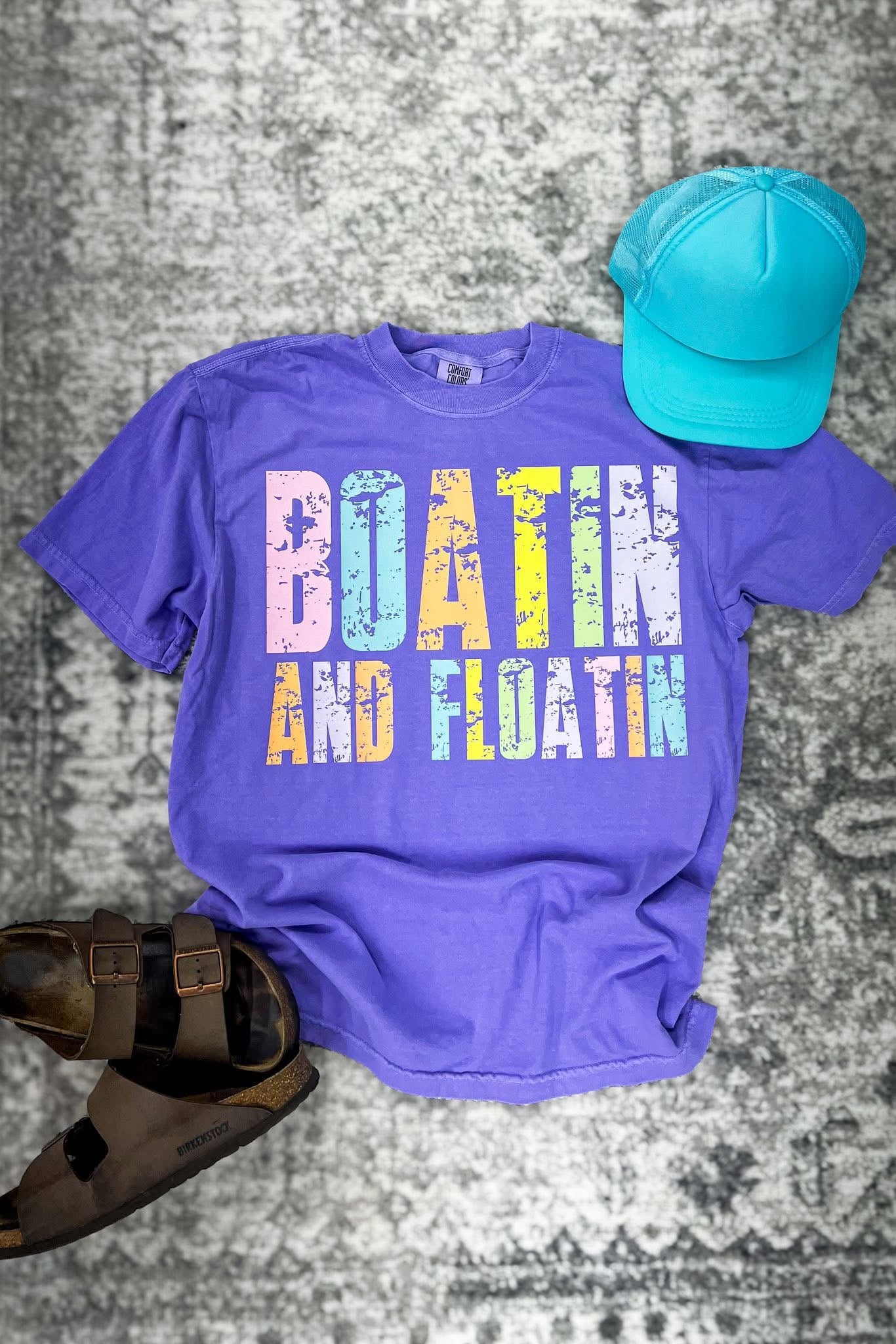 Bold Letters Boatin And Floatin Grape Tee