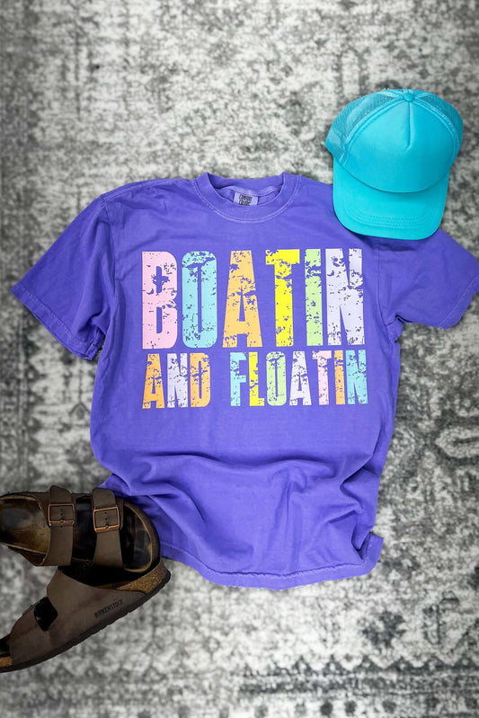 Bold Letters Boatin And Floatin Grape Tee