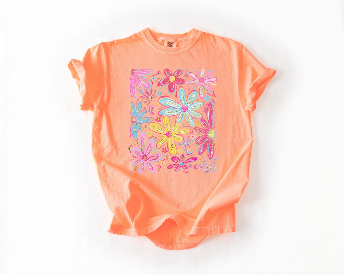 **DEAL PRICE** Summer Daisies Neon Cantaloupe Tee