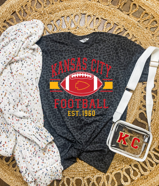 Red, White & Gold Kansas City Football Black Leopard Tee