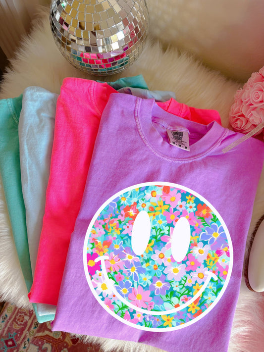 Pretty Flower Smiley Neon Violet Tee
