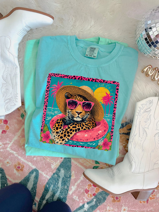 Poolside Leopard Chalky Mint Tee