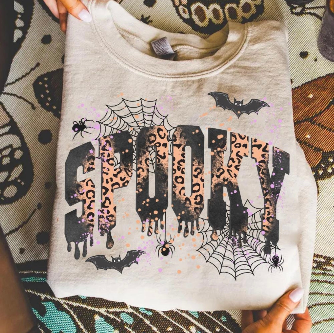 **DEAL PRICE** Leopard Spooky Bats & Web Sand Sweatshirt