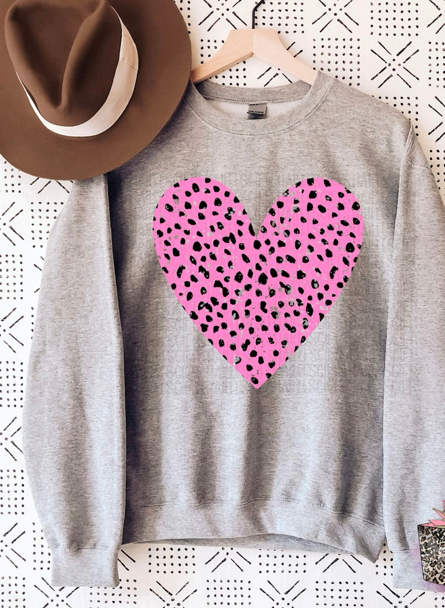 Pink & Black Spotted Heart Sports Grey Sweatshirt