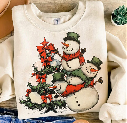**CHRISTMAS IN JULY** Stacked Snowmen Sand Sweatshirt