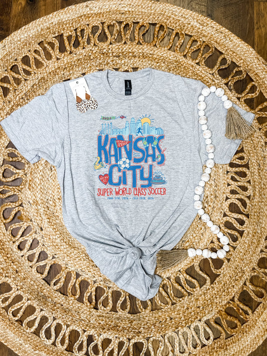 Blue KC Soccer Doodle Sports Grey Tee