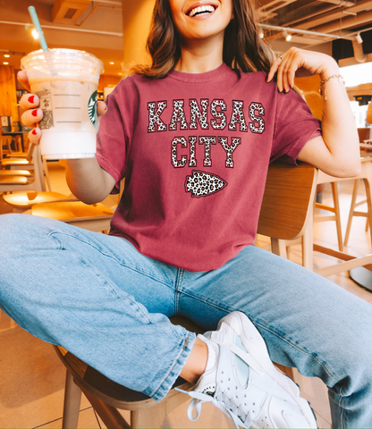 Kansas City Brown Leopard Arrowhead Crimson Tee