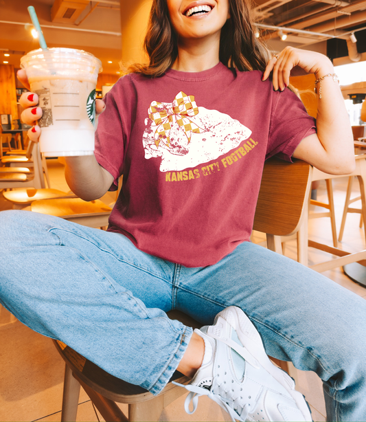 Kansas City Football Arrowhead Ribbon Crimson Tee