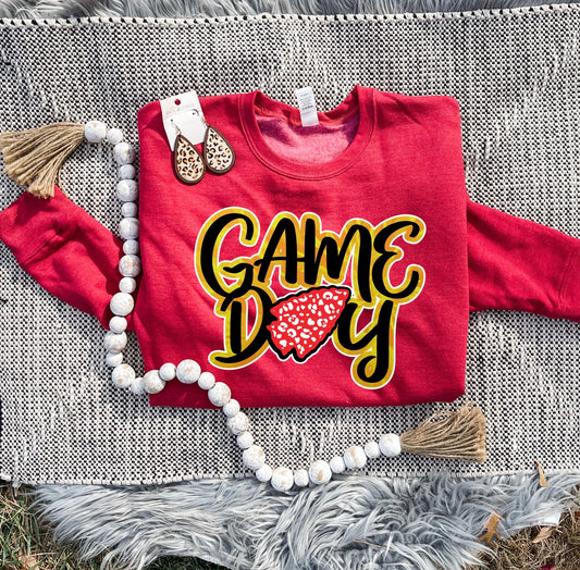**HALFTIME DEAL** Game Day Leopard Arrowhead Heather Red Sweatshirt