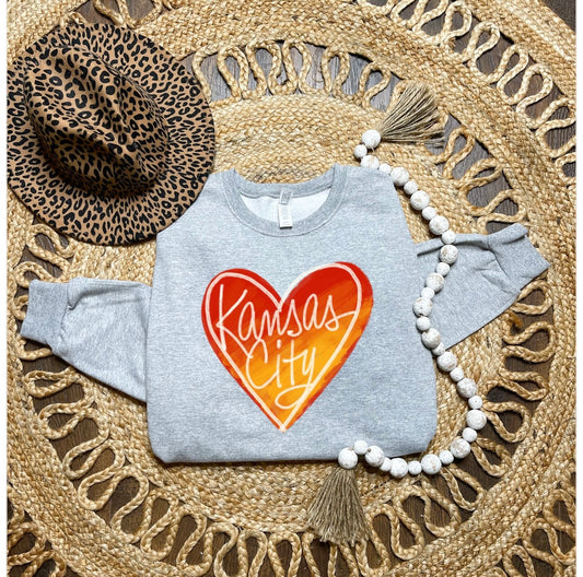 Painted Kansas City Heart Sports Grey Sweatshirt