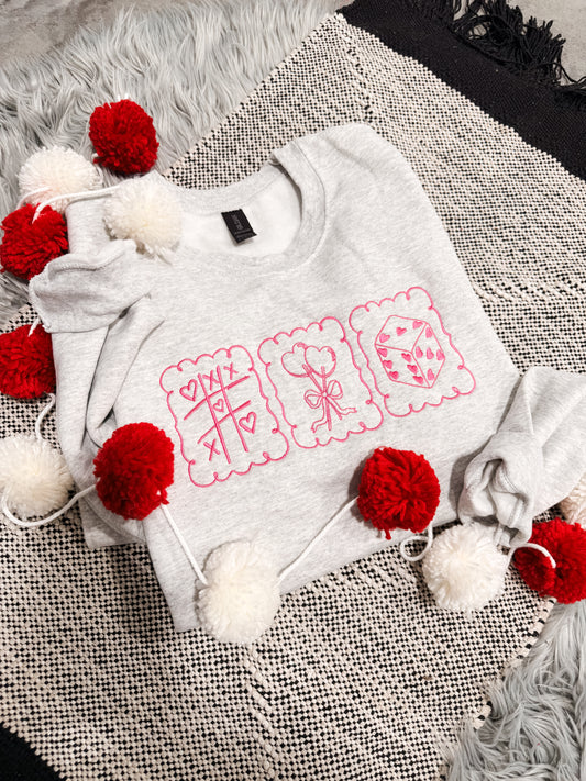 **EMBROIDERED** Pink Valentines Stamps Ash Sweatshirt