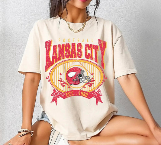 **DEAL PRICE** Oval Vintage Kansas City Football Ivory Tee