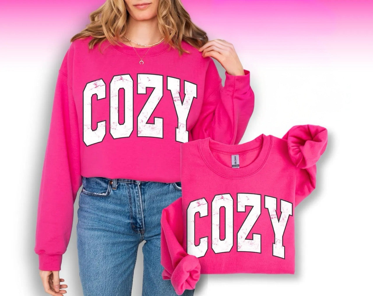 Distressed White Cozy Black Outline Heliconia Sweatshirt