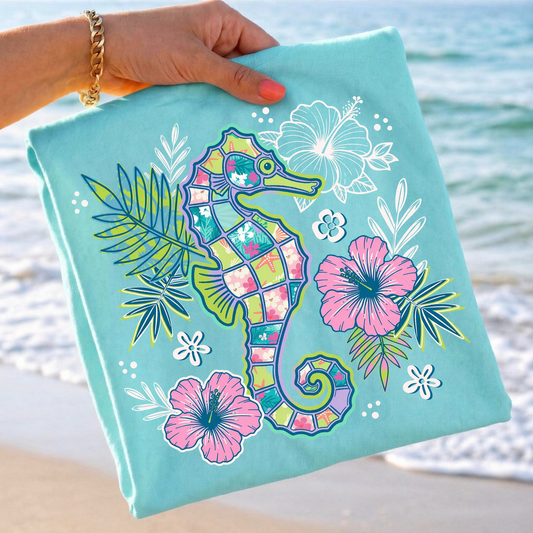 Floral Seahorse Chalky Mint Tee