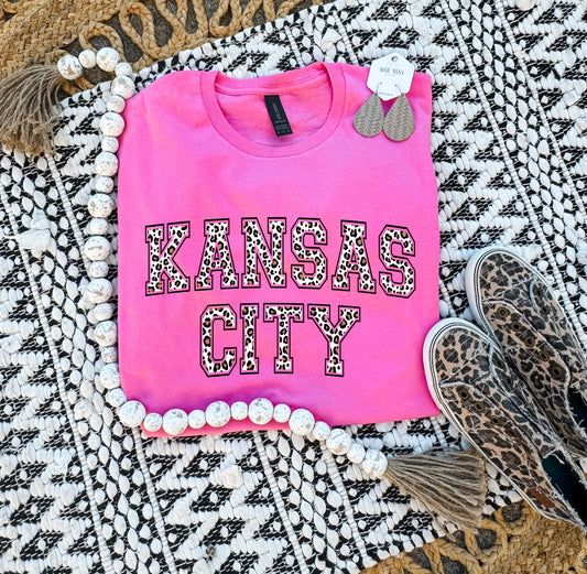 Brown Leopard Kansas City Heather Hot Pink Tee