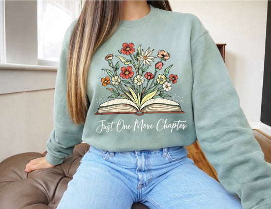 Just One More Chapter Floral Book Stone Green Sweatshirt