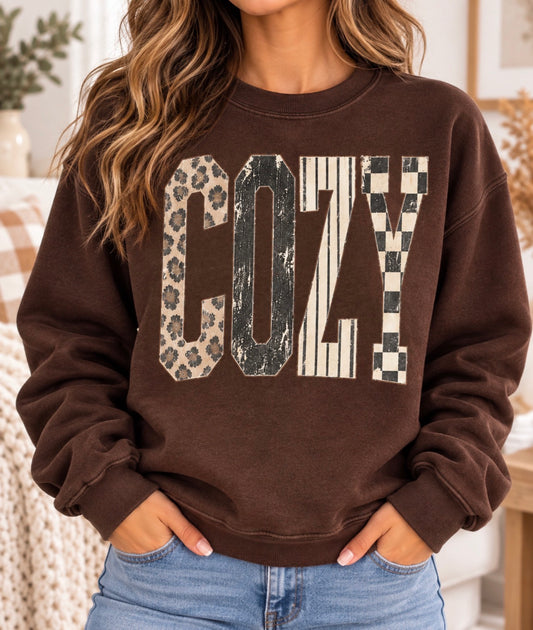Neutral Fall Cozy Pattern Chocolate Sweatshirt