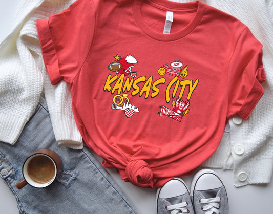 **HALFTIME DEAL** Gold Kansas City Football Patches Heather Red Tee