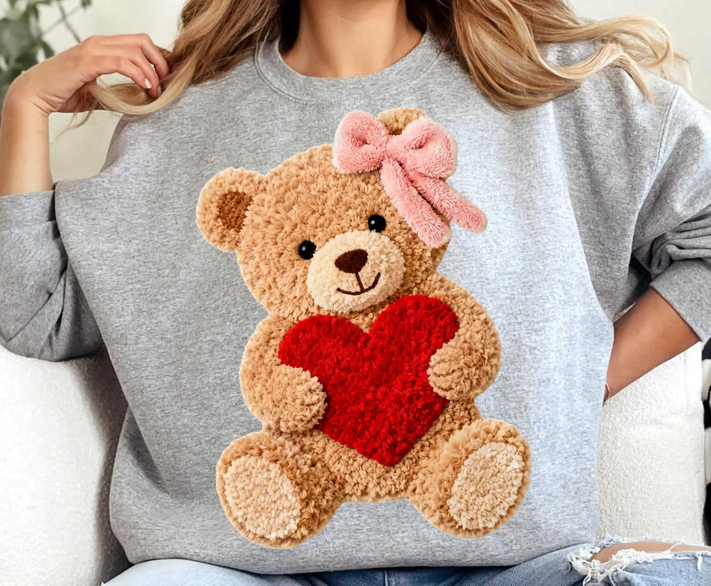 Faux Yarn Teddy Bear Sports Grey Sweatshirt