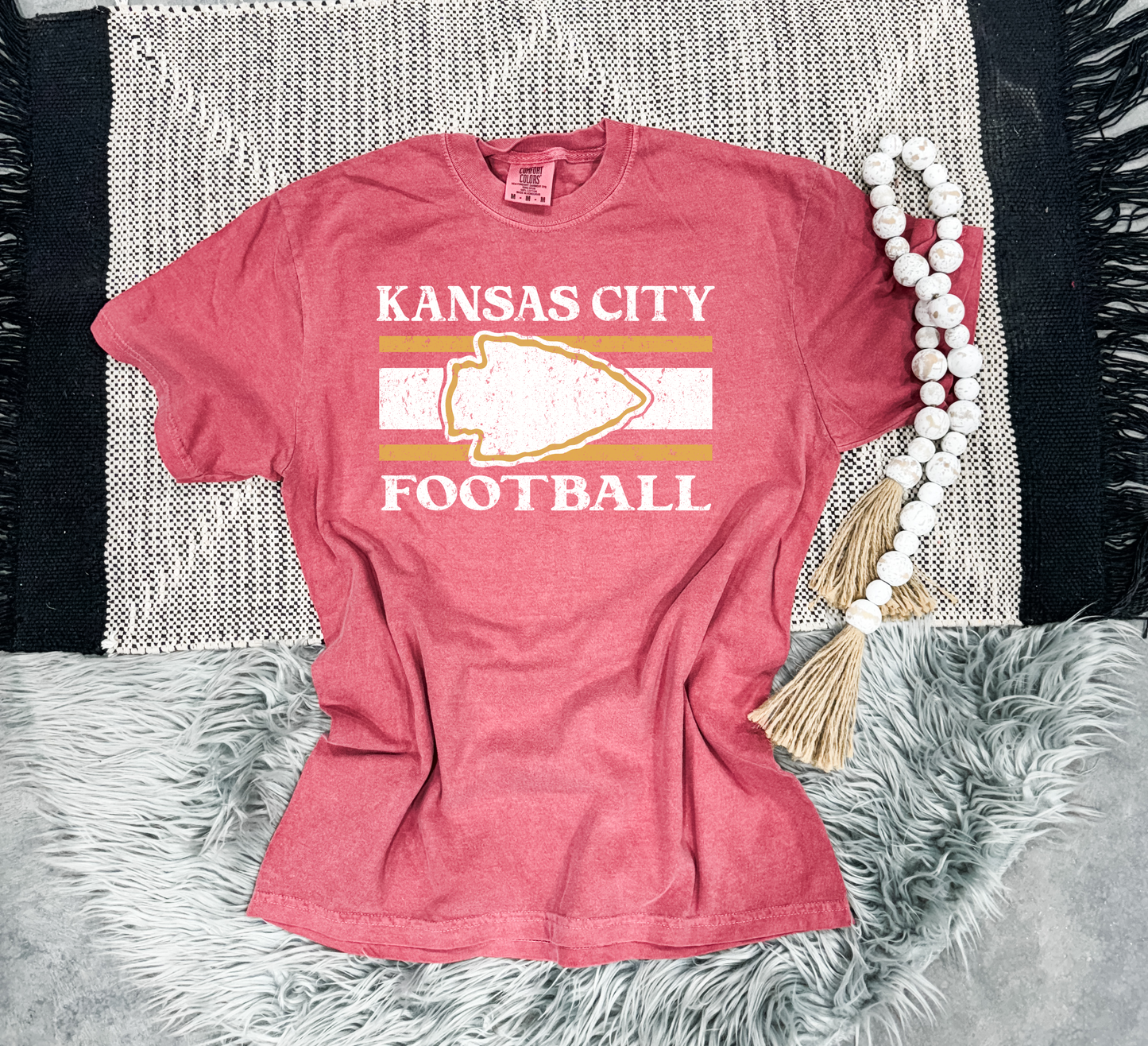 **HALFTIME DEAL** Vintage Kansas City Football White Arrowhead Crimson Tee