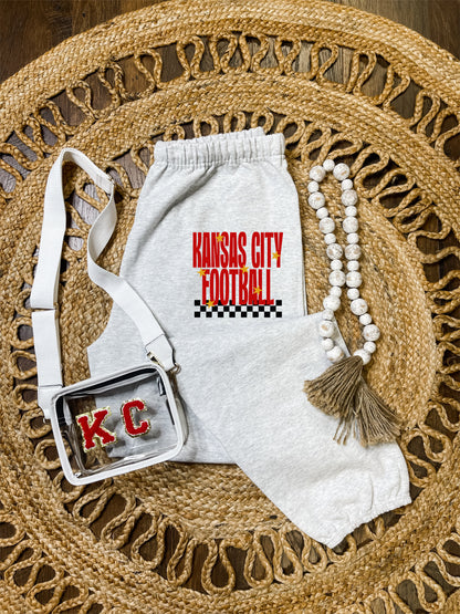 **HALFTIME DEAL** Kansas City Football Stars & Checkered Ash Jerzee Sweatpants