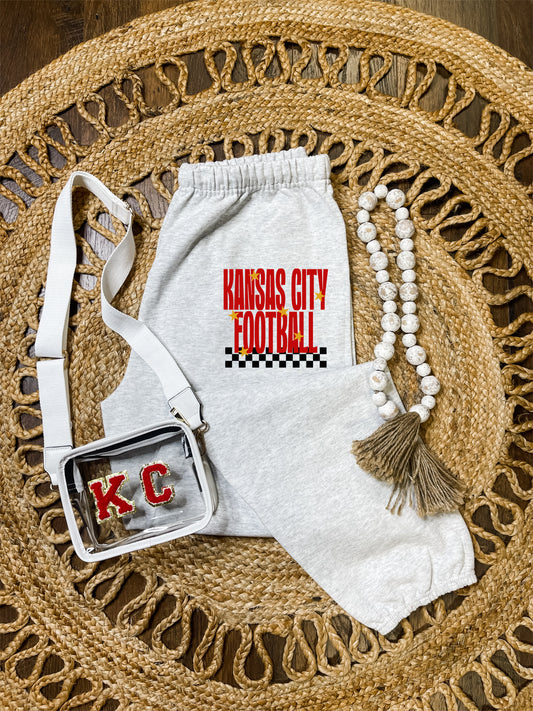 **HALFTIME DEAL** Kansas City Football Stars & Checkered Ash Jerzee Sweatpants