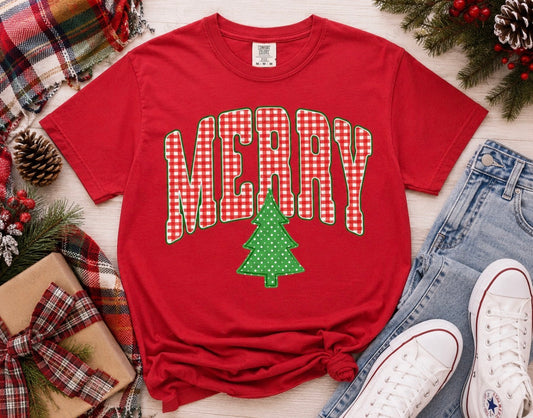 **DEAL OF THE DAY** Striped Merry Green Christmas Tree Red Tee