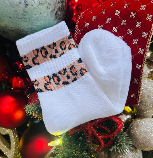 **BLACK FRIDAY DEAL** White Leopard Striped Winter Socks