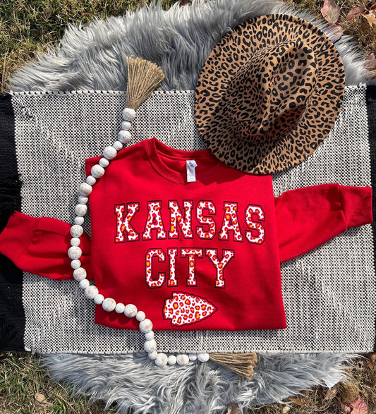 Red Leopard Kansas City Arrowhead Red Sweatshirt