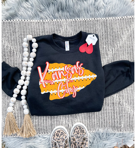 Kansas City Football Stitch Arrowhead Kansas City Script Black Sweatshirt