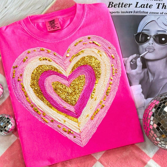 Painted Airbrush Valentines Heart Neon Pink Tee