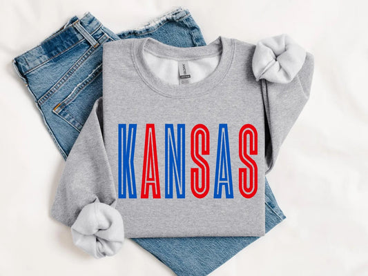 Red & Blue Blocked Kansas Sports Grey Options