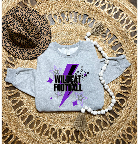 Wildcat Football Lightening Bolt Heather Grey Sweatshirt