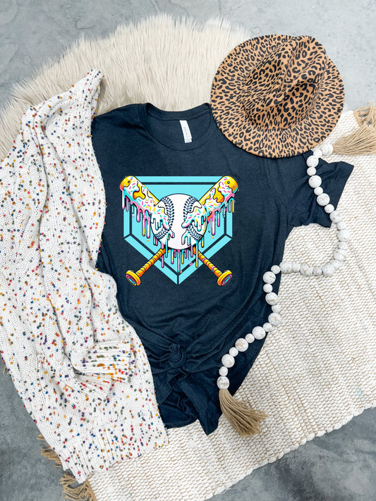 Drip Crossed Bats Home Plate Heather Black Tee