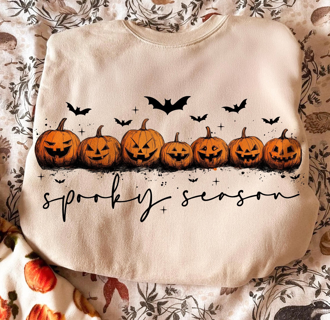 Script Spooky Season Bats & Pumpkins Sand Sweatshirt