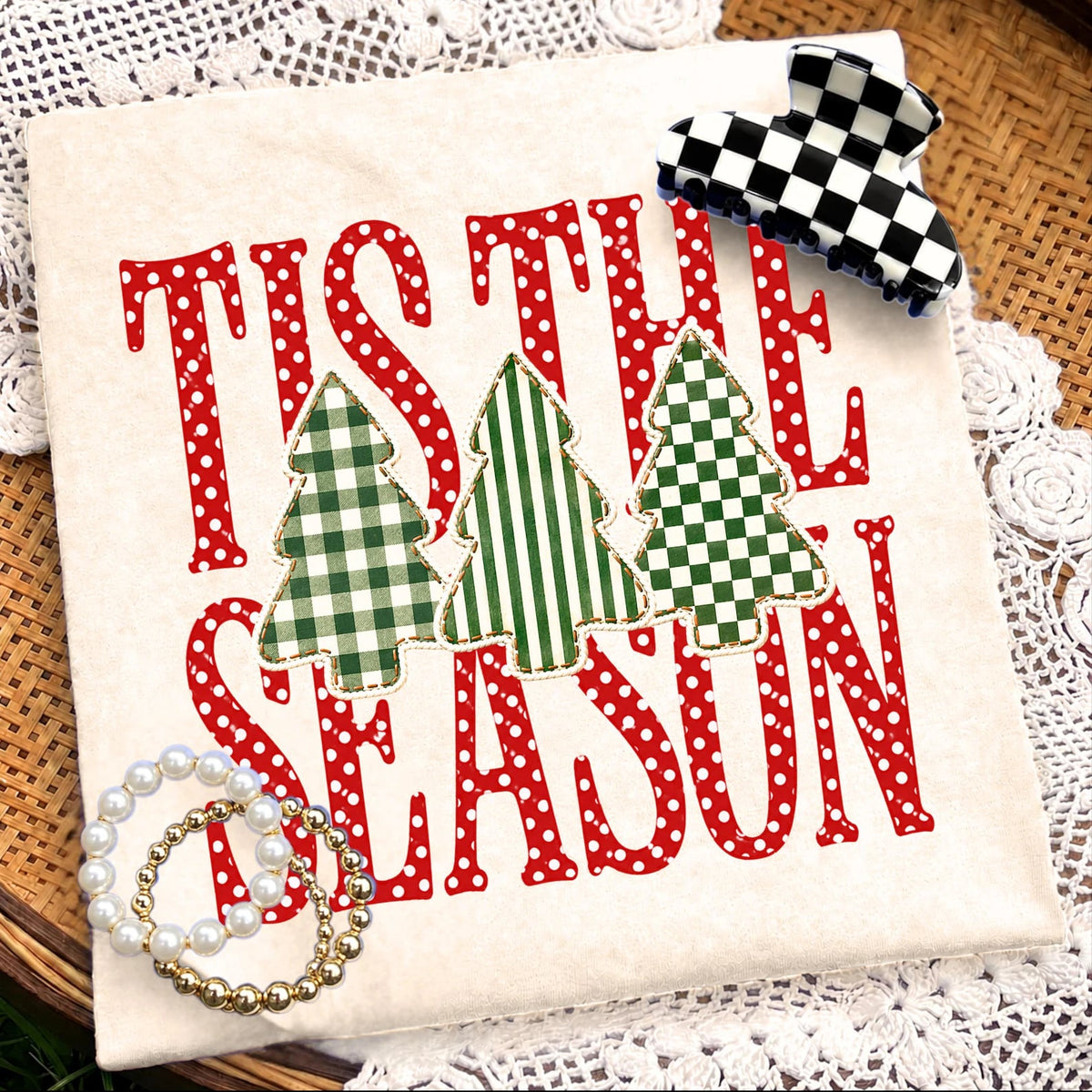Triple Christmas Trees Tis The Season Ivory Tee