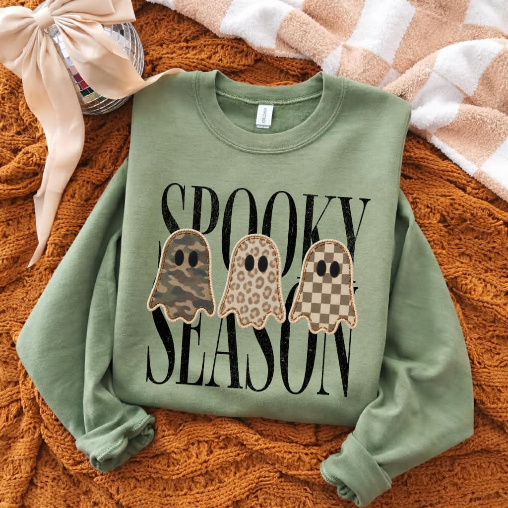 Triple Ghost Spooky Season Military Green Sweatshirt