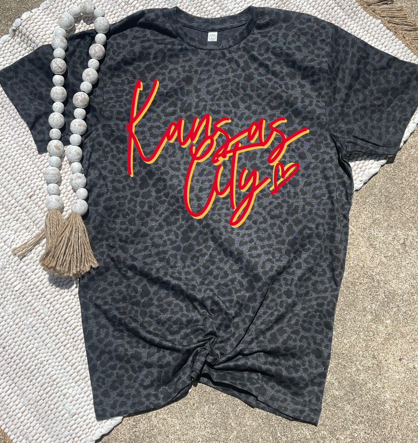 Red & Gold Kansas City Heart Black Leopard Tee