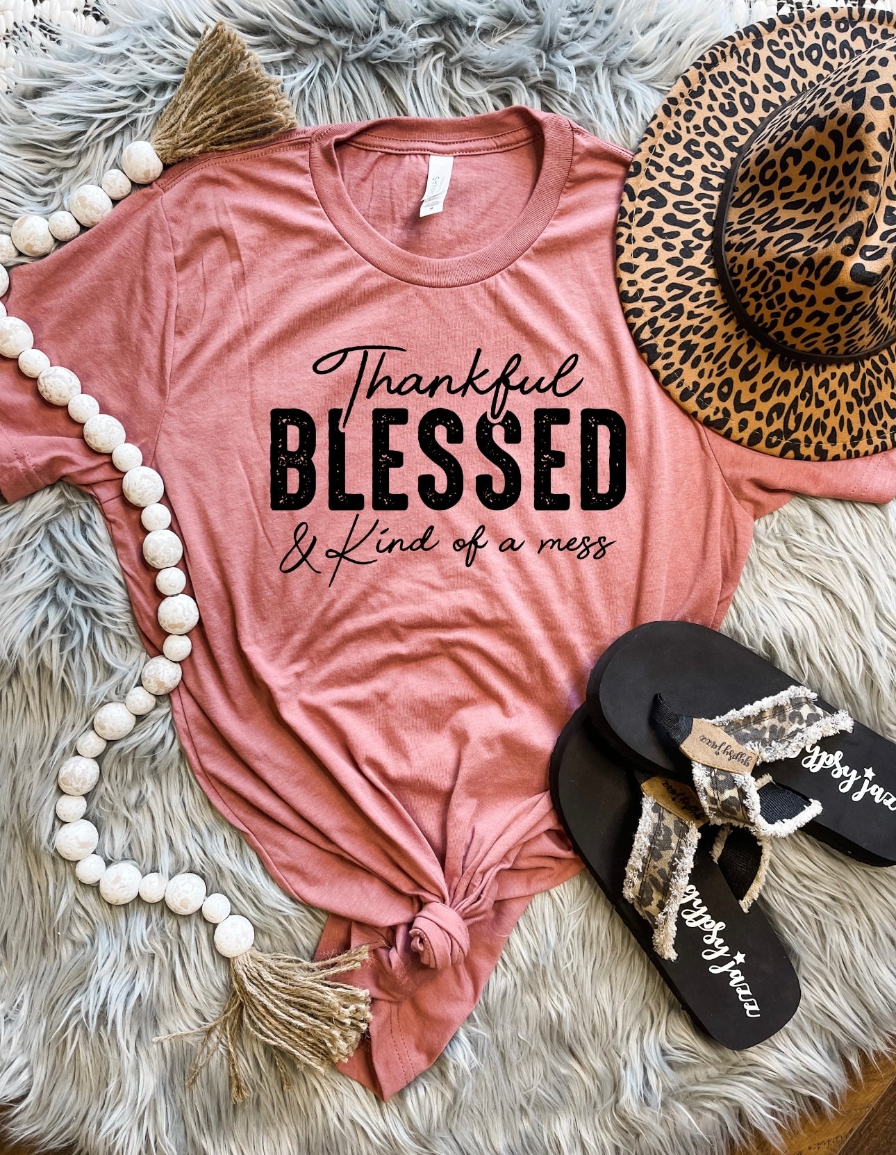 Black Thankful Blessed & Kind Of A Hot Mess Mauve Tee