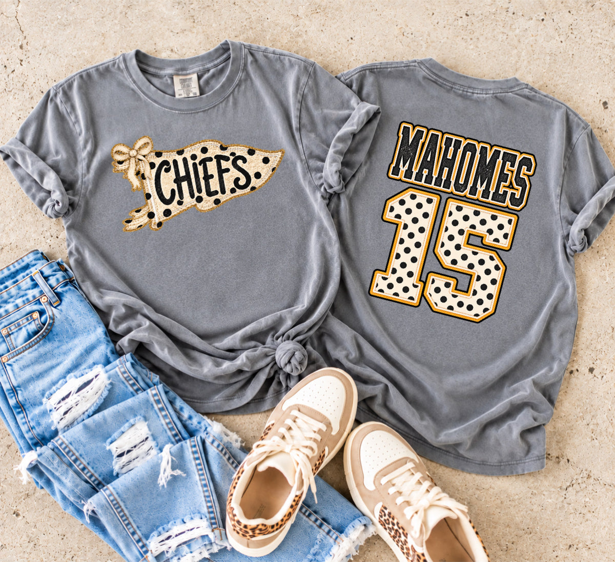 FRONT + BACK KC Flag Mahomes Grey Tee