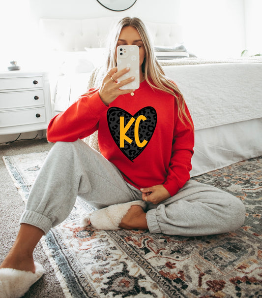 **HALFTIME DEAL** Gold KC Black Leopard Heart Red Sweatshirt